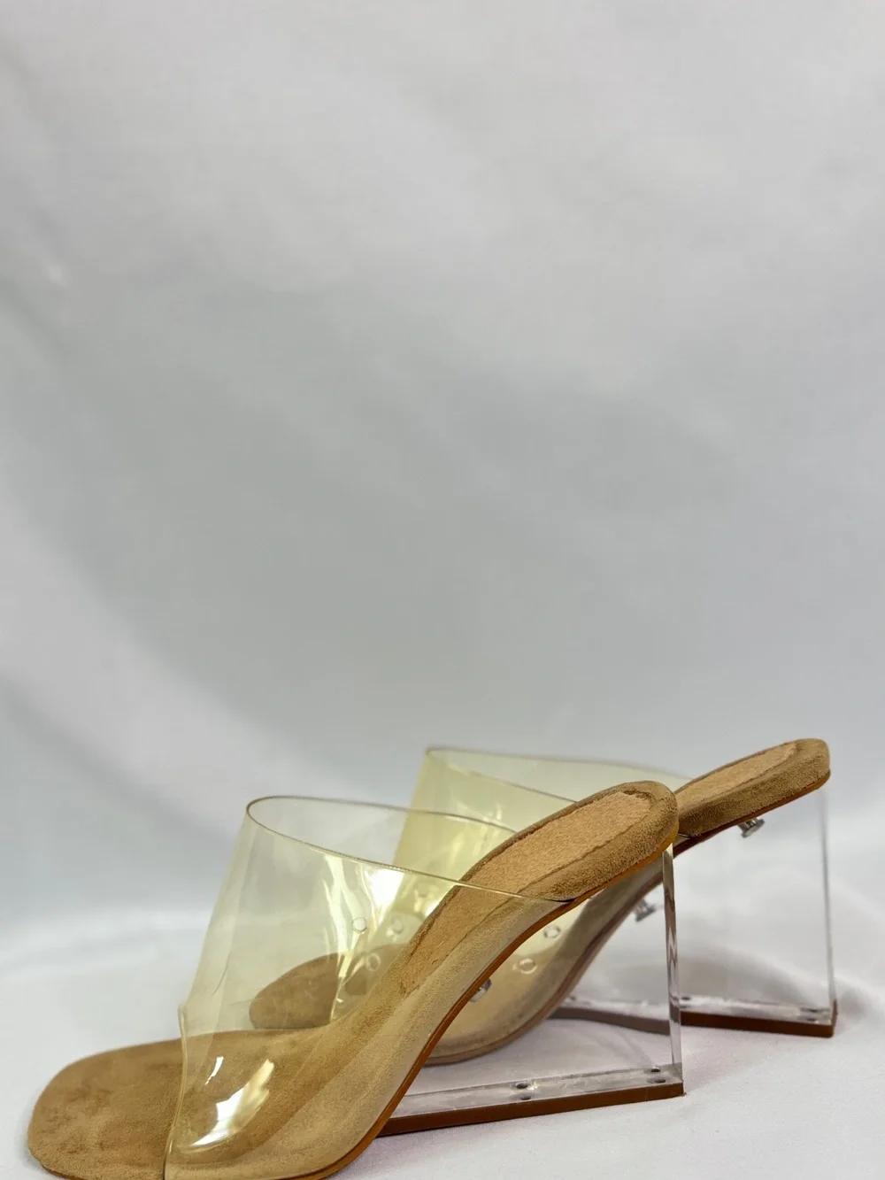 Jeffrey Campbell Clear Sculptural Wedge Slide Sandals‎ with Nude Footbed
